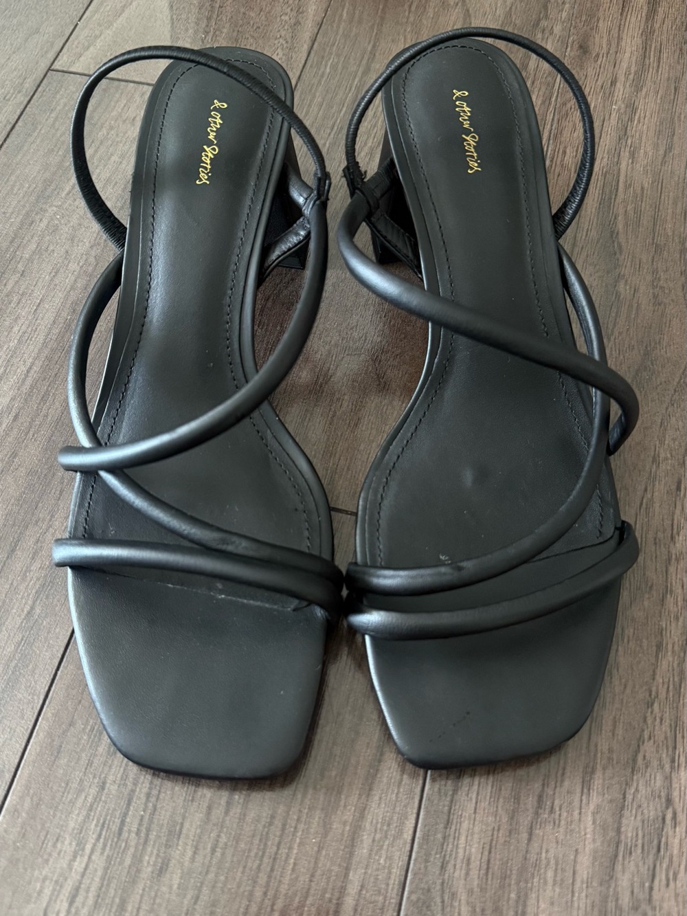 & Other Stories Black Strappy Square-Toe Heeled Sandals
